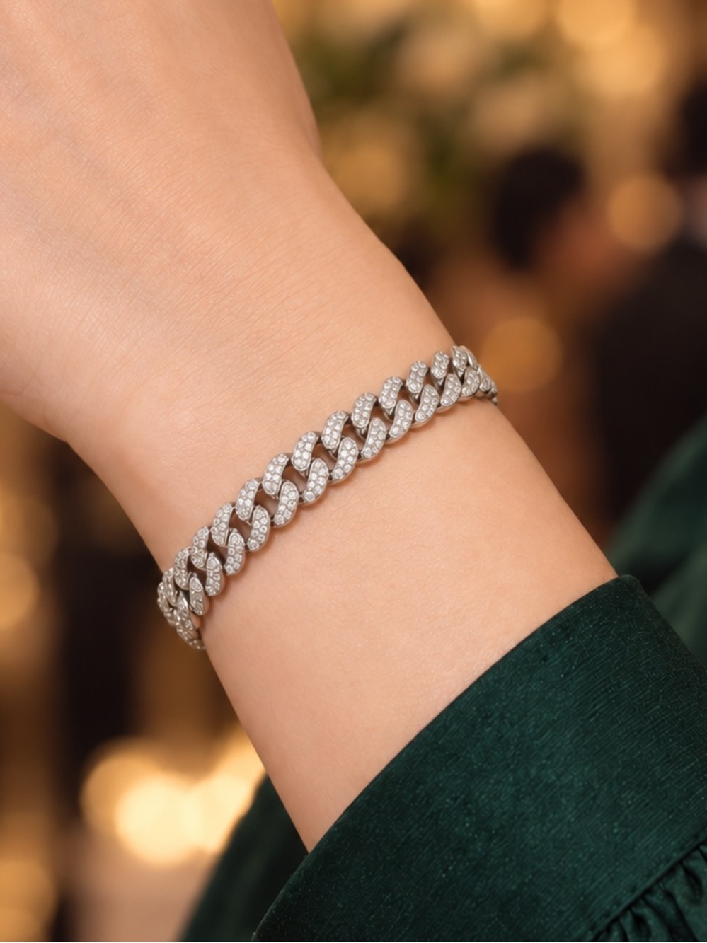 Invicta Silver Crystal Pavé Cuban Link Bracelet(80942)